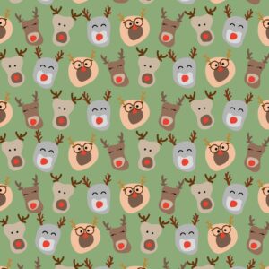 Roly Poly Reindeer Green wrapping paper