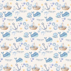 Whale-come to the World (blue) wrapping paper